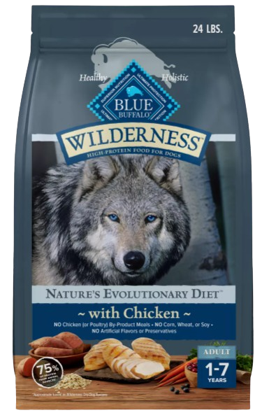 Blue Buffalo Wilderness Adult Chicken with Wholesome Grains Recipe Dry Dog Food, 24lbs