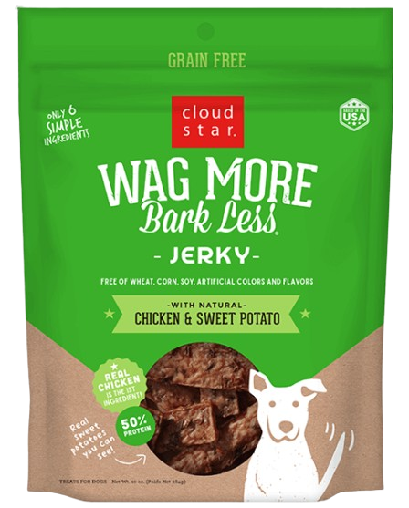 Wag More Bark Less Jerky Grain Free Dog Treats, Chicken & Sweet Potato, 10oz