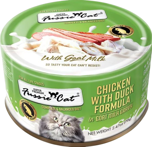 Fussie Cat Chicken with Duck Formula in Goat Milk Gravy Canned Cat Food, 2.47oz