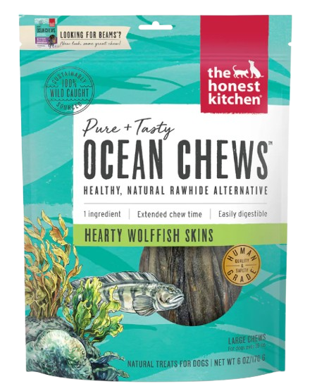 The Honest Kitchen BEAMS Ocean Chews Hearty Wolffish Skins Dog Treats, 6oz - Large