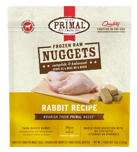 Primal Frozen Raw Nuggets for Dogs, Rabbit, 3lbs