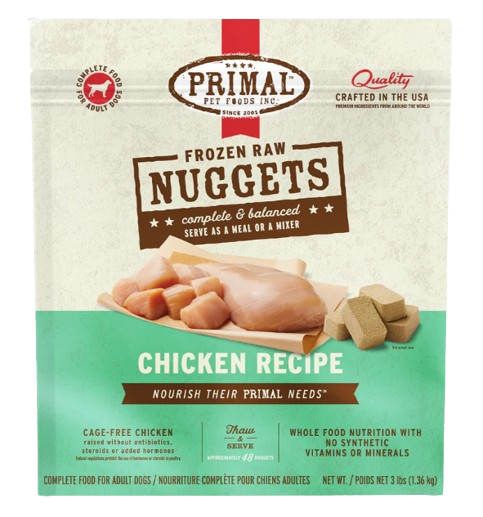 Primal Frozen Raw Nuggets for Dogs, Chicken, 3lbs