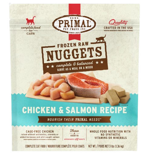 Primal Frozen Raw Nuggets for Cats, Chicken & Salmon, 3lbs
