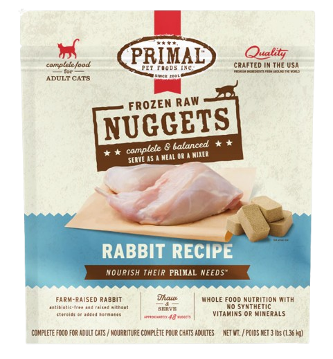Primal Frozen Raw Nuggets for Cats, Rabbit, 3lbs