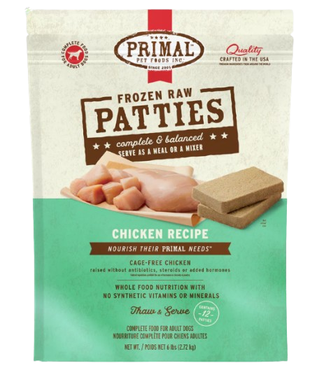Primal Frozen Raw Patties for Dogs, Chicken, 6lbs