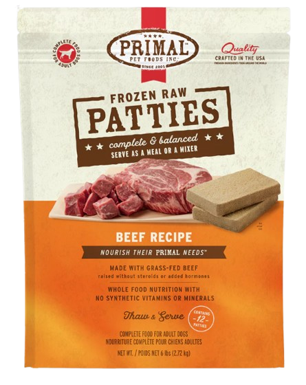 Primal Frozen Raw Patties for Dogs, Beef, 6lbs