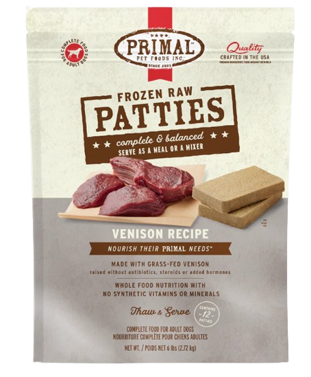Primal Frozen Raw Patties for Dogs, Venison, 6lbs