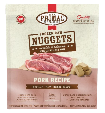 Primal Frozen Raw Nuggets for Dogs, Pork, 3lbs
