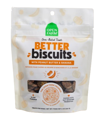 Open Farm Better Biscuits Peanut Butter & Banana Dog Treats, 8oz