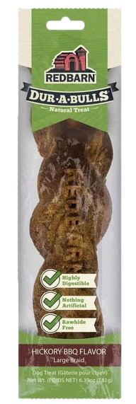 Redbarn Dur-A-Bulls Braid Dog Chew, Hickory BBQ Flavor, Large