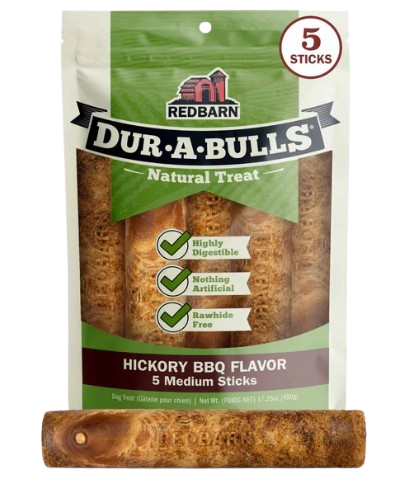 Redbarn Dur-A-Bulls Stick, Hickory BBQ Flavor, Medium 5pk