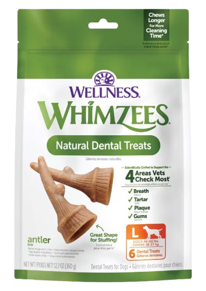 Wellness Whimzees Ricebone Dog Dental Treats, Natural Chews, Large Size, 6 count