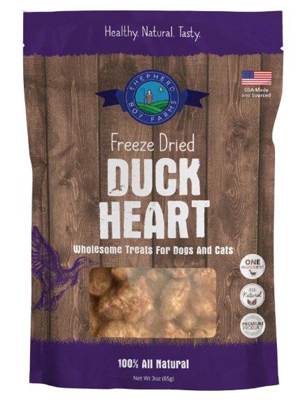 Shepherd Boy Farms Duck Heart Raw Freeze-Dried Treats for Dogs & Cats, 8oz
