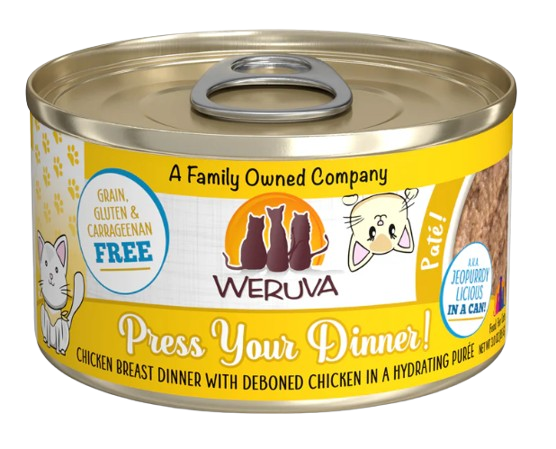 Weruva Cat Paté  Press Your Dinner! Chicken Breast with Deboned Chicken in a Hydrating Purée, 3oz Canned Cat Food