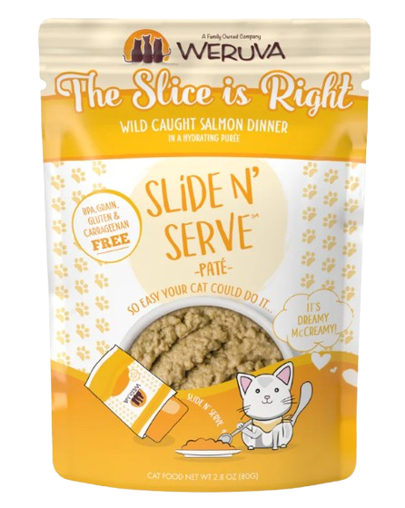 Weruva Cat Paté  The Slice is Right Wild Caught Salmon Dinner in a Hydrating Purée, 2.8oz Wet Cat Food Pouch