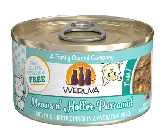 Weruva Cat Paté  Meows n' Holler Purramid Chicken & Shrimp in a Hydrating Purée Canned Cat Food