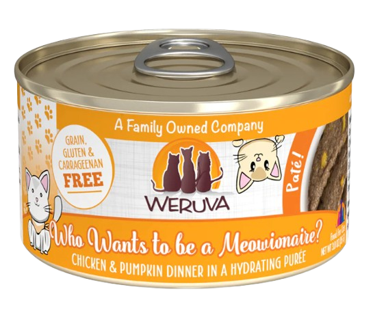 Weruva Cat Paté  Who Wants to be a Meowionaire? Chicken & Pumpkin in a Hydrating Purée 3oz Canned Cat Food