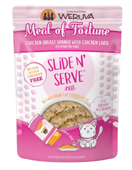 Weruva Cat Paté  Meal of Fortune Chicken Breast Dinner With Chicken Liver in a Hydrating Purée 2.8oz Wet Cat Food Pouch