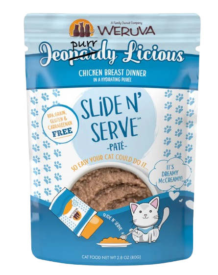 Weruva Cat Paté  Jeopurrdy Licious Chicken Breast Dinner in a Hydrating Purée 2.8oz Wet Cat Food Pouch