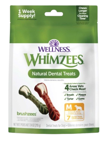 Wellness WHIMZEES Brushzees Medium Breed Dental Dog Treats, 7 Count