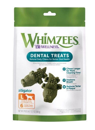 Wellness WHIMZEES Daily Dental Long Lasting Dog Treats Alligator, Large, 6 count