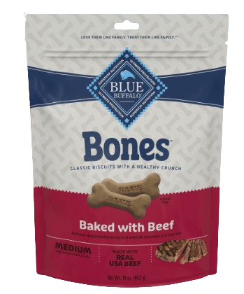 BLUE™ Bones Crunchy Dog Biscuits, Medium Bones with Real Beef, 16oz