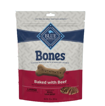 BLUE™ Bones Crunchy Dog Biscuits, Large Bones with Real Beef, 16oz