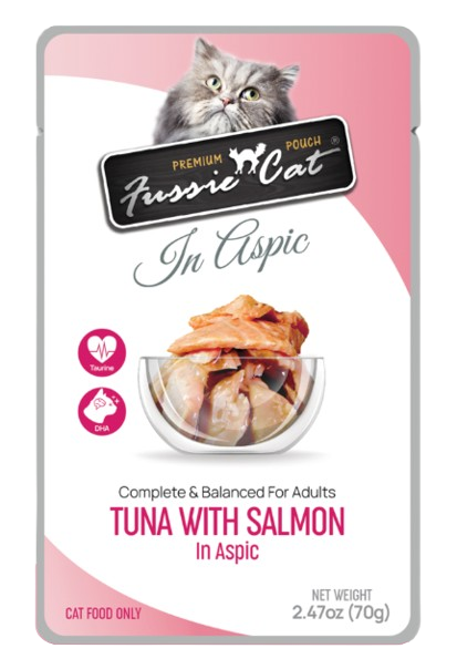 Fussie Cat Tuna with Salmon in Aspic Cat Food Recipe, 2.47oz pouch