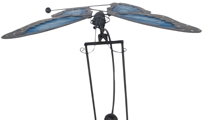 Metal Butterfly Rocker Stake, Blue - 51.57"Hx16.53"Wx20.07"L