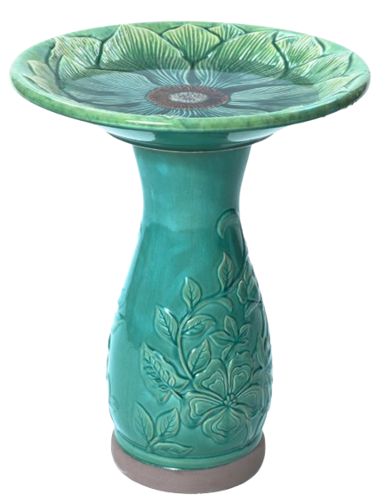 22"H Green Clematis Birdbath with Decorative Base