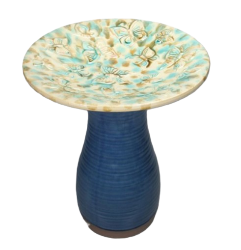 20" H Butterfly Birdbath Blue, Green and Tan