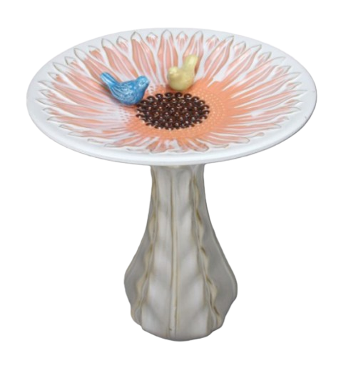 22" H Sunflower Birdbath Peach with Birds