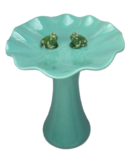 20.5"H Lilypad Green Birdbath with Frogs