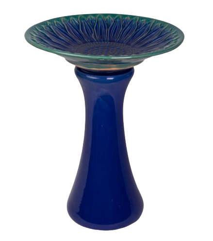 Ceramic Blue/Green Sunflower Birdbath (22" H x 18" Dia. - Blue)
