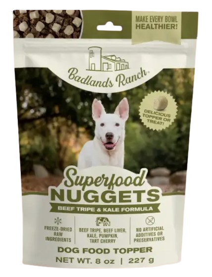 Badlands Ranch Freeze-Dried Superfood Nuggets Beef Tripe & Kale Formula Dog Food Topper, 8oz