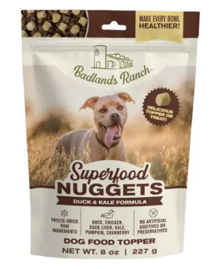 Badland Ranch Freeze-Dried Superfood Nuggets Duck & Kale Formula Dog Food Topper, 8oz