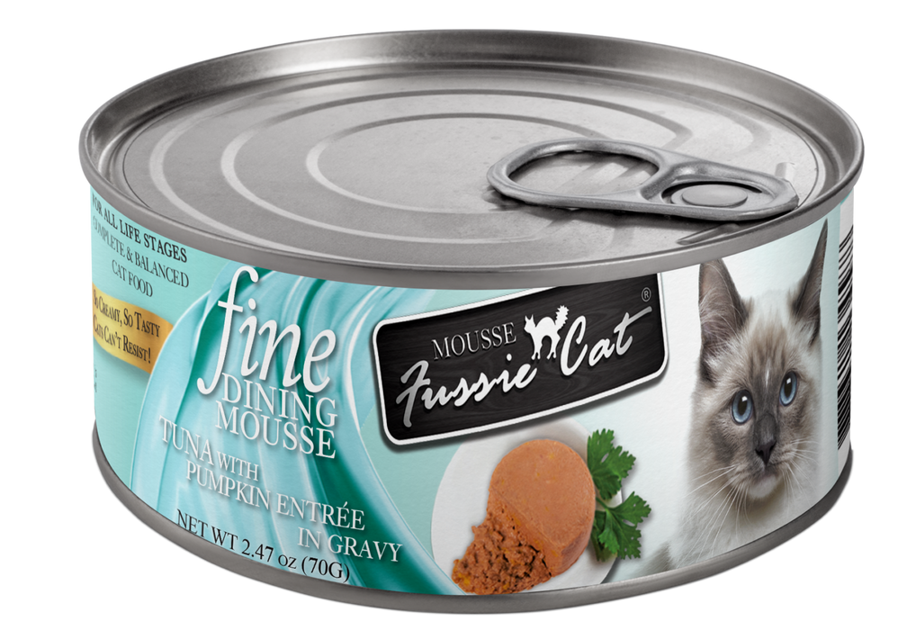 Fussie Cat Fine Dining - Mousse Tuna with Pumpkin Entree in Gravy Canned Cat Food, 2.47oz