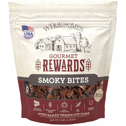 Wholesomes Gourmet Rewards Smoky Bites Dog Biscuits, Bacon, 3lbs