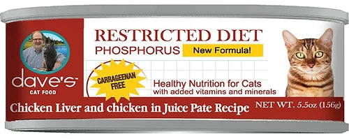 Dave's  Restricted Diet Phosphorus – Chicken & Chicken Recipe Paté in Juice Canned Cat Food 5.5 oz