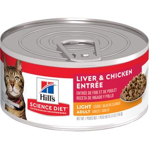 Hill's Science Diet Adult Light Canned Cat Food, Liver & Chicken Entrée, 5.5 oz