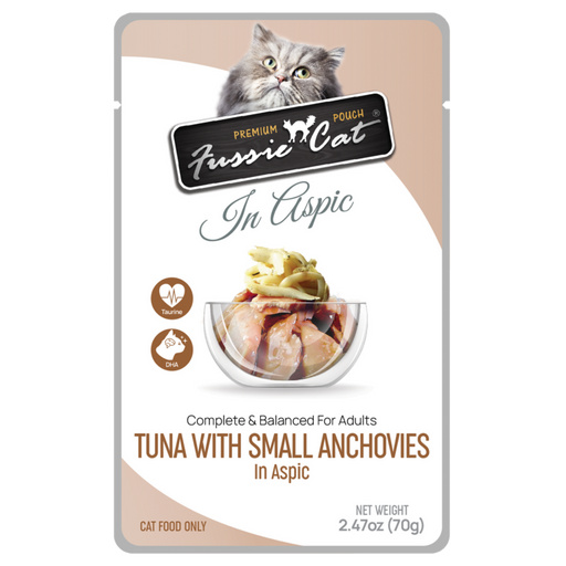 Fussie Cat Tuna with Small Anchovies in Aspic Cat Food Recipe, 2.47oz pouch