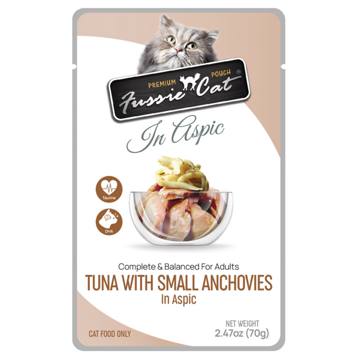 Fussie Cat Tuna with Small Anchovies in Aspic Cat Food Recipe, 2.47oz pouch