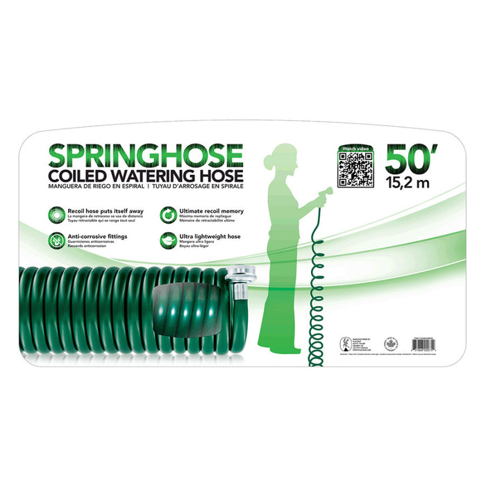 50', 3/8" Coiled Watering Hose (without nozzle), Green