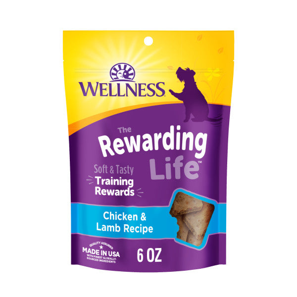 Wellness Rewarding Life Dog Treats, Natural, Training Treat, Grain Free, Soft Chicken & Lamb (6 Ounce bag)