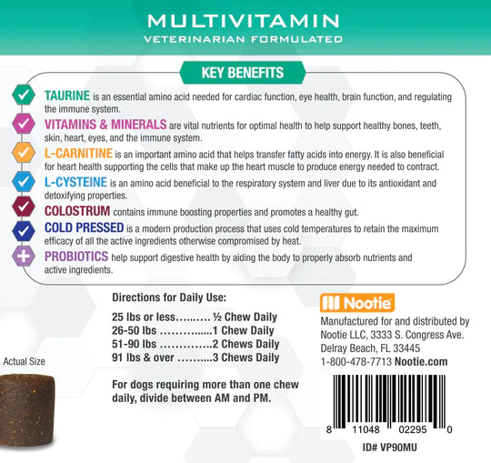 Nootie Progility Multivitamin with Taurine Soft Chew Supplements for Dogs, 90CT