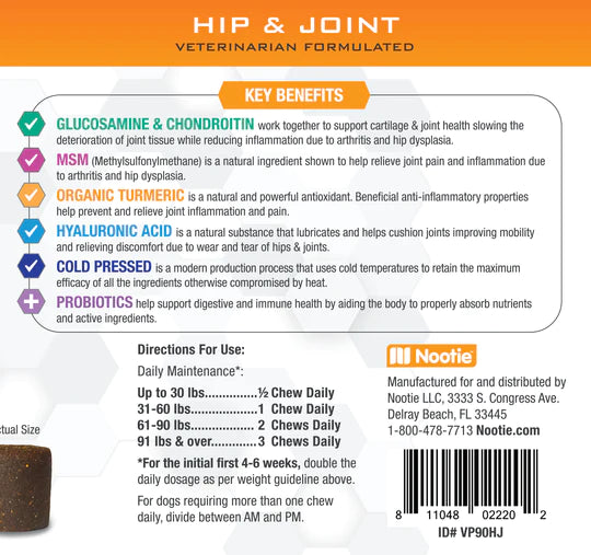 Nootie Progility Hip & Joint Soft Chew Supplements for Dogs, 90CT