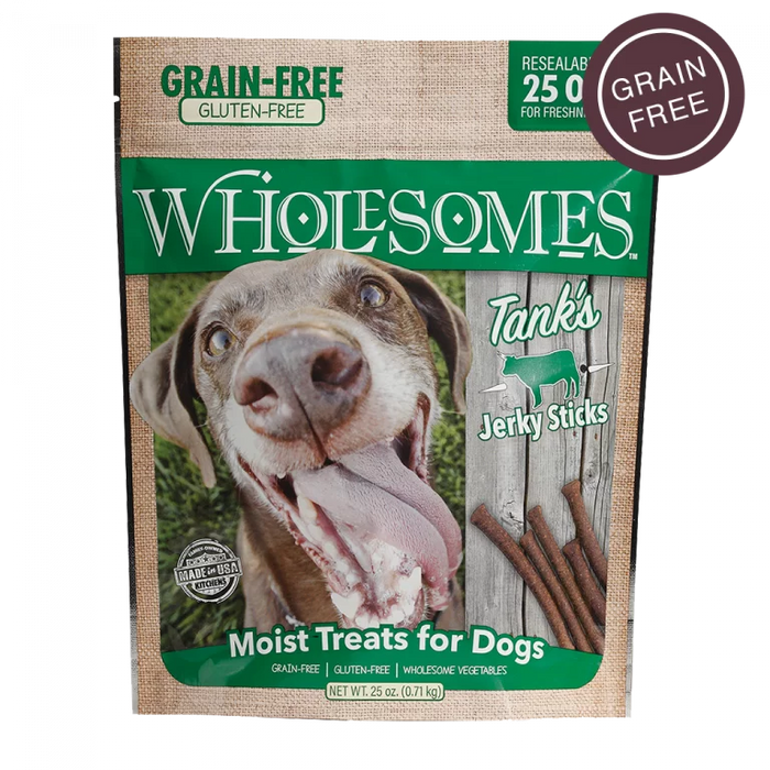 Wholesomes Tank’s Grain Free Jerky Sticks, Beef, 25oz