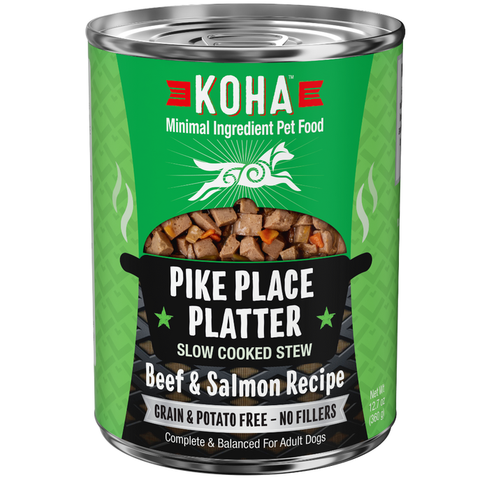 KOHA Pike Place Platter Slow Cooked Stew Beef & Salmon Recipe Canned Dog Food