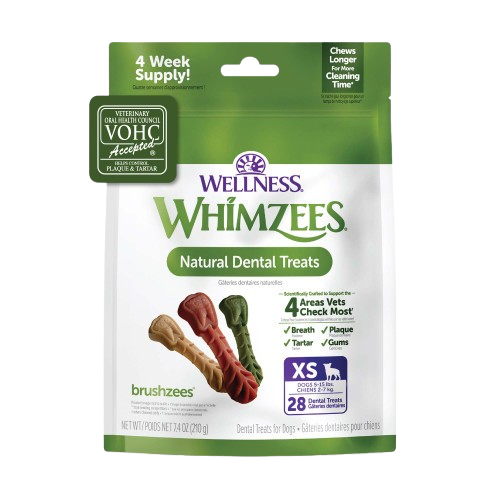 Wellness, WHIMZEES Brushzees Extra Small Breed Dental Dog Treats, 28 Count