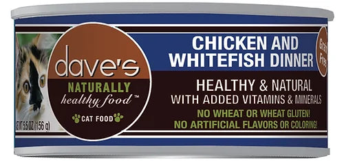 Dave's  Naturally Healthy Grain Free Chicken & Whitefish Dinner Canned Cat Food 5.5 oz